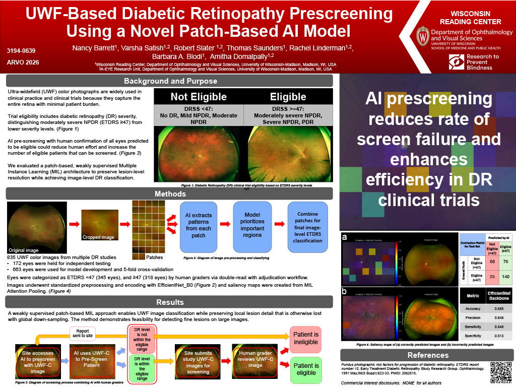 “UWF-Based Diabetic Retinopathy Prescreening Using a Novel Patch-Based AI Model” presented at ARVO 2026 by Barrett, et al.